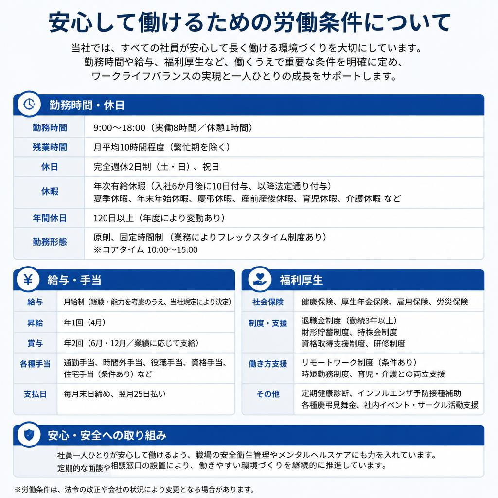 充実した労働条件で安心して働ける！