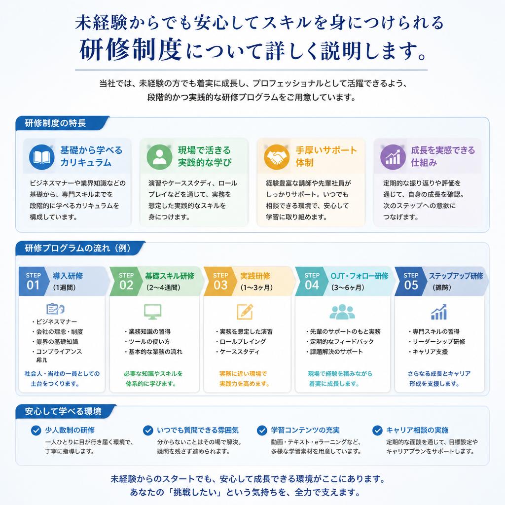 研修制度があなたをプロに育てる！