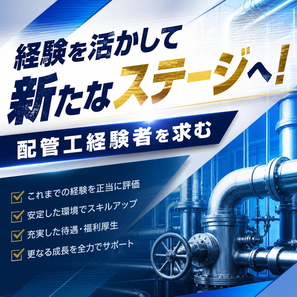 経験を活かして新たなステージへ！配管工経験者を求む