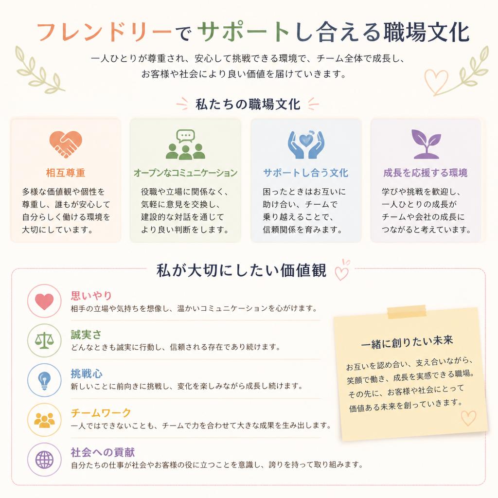 職場文化: 仲間と共に成長する環境