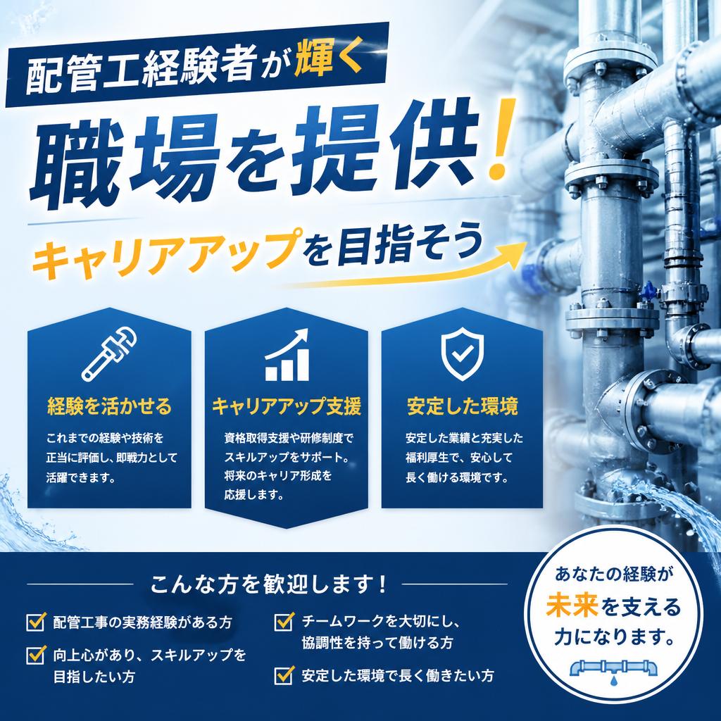 配管工経験者が輝く職場を提供！キャリアアップを目指そう