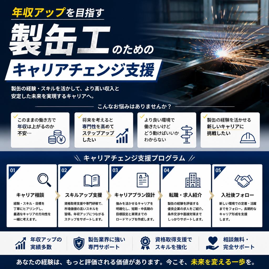 年収アップを目指す製缶工のためのキャリアチェンジ支援